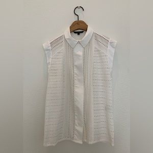 Tara Jarmon White Sleeveless Button Up Blouse